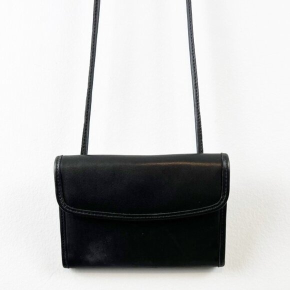 Coach Vintage Swing Trifold Wallet Crossbody Bag Soft Black Leather - Picture 1 of 16